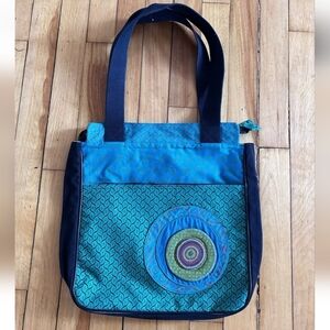 Handmade Zulu Beaded Messeger Bag Green Blue 13”x14”